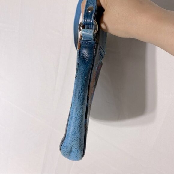 Vintage 90’s Biacci Hand Painted Peacock On Leather Crossbody Shoulder Bag Purse - Picture 5 of 16